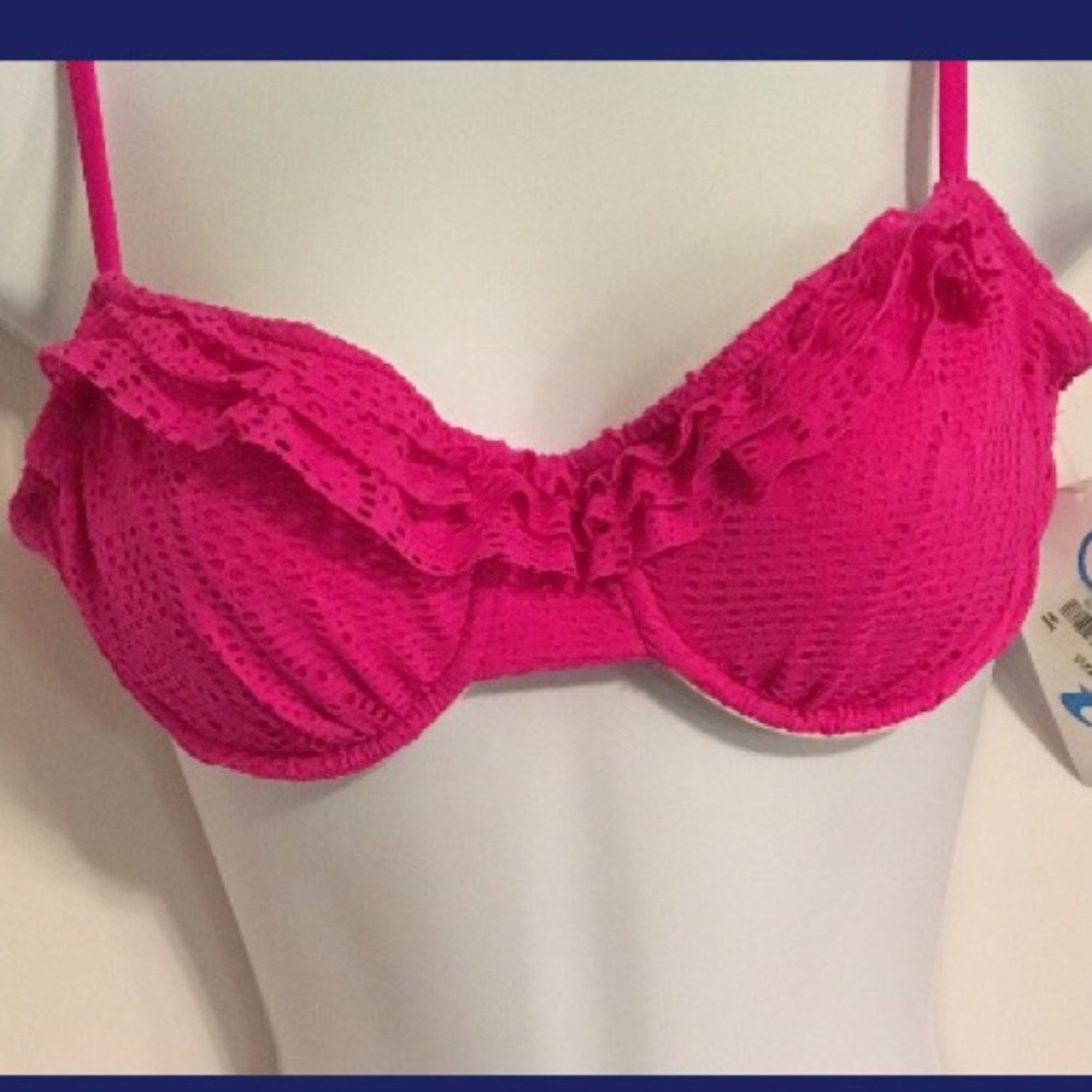 California Waves Eyelet & Ruffle Hot Pink Top New